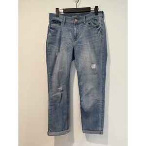 Old Navy Jeans Women 29" Straight Relaxed Cuffed Stretch Travel Distressed